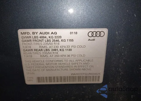 2018 Audi Q3 2.0T Premium/2.0T Sport Premium z USA, uszkodzony, nr VIN WA1ECCFS2JR024525